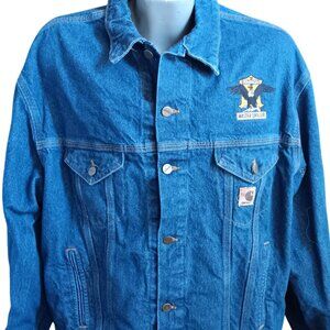 XL Vintage Carhartt Jacket J12DST Denim Ensign Master Driller Patch Distressed